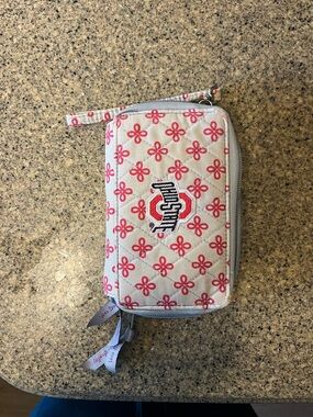 Vera Bradley Quilted Floral Zip Wallet in Pink and Cream with Ohio State Patch